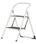 Amig - Petit escabeau de 2 marches | Tabouret Pliable | Dimensions : 77 x 57 x 47 cm | Escabeau avec Deux marches antidérapantes | Poids Maximum 150 kg | Acier | Blanc et Noir