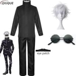 2023-anime Jujutsu Kaisen Gojo Satoru Cosplay Kostym Toppar Byxor Ögonlapp Halloween Party Män Uniform Peruker-1-1 Black Package 4 Black Package 4 S