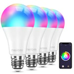 meross Ampoule Connectée, Ampoule LED Compatible avec Alexa et Google Home, Lot de 4 Ampoule WiFi RGBWW Dimmable Multicolore E27 (Équivalente 60W) avec Commande Vocale et Contrôle à Distance
