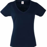 Fruit of the Loom Lady Fit Valueweight V-neck T Mörkblå bomull Large Dam