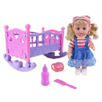 Baby Doll Rocking Bed Toy Crib Girls Gift Pretend Role Play Game with Music - Multicolor, B