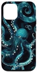 iPhone 13 Pro Intricate Blue Octopus Illustration on Dark Background Case