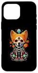 Coque pour iPhone 16 Pro Max Os de corgi mexicain Sugar Skull, Halloween, jour de la mort d'un chien