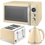 Swan Retro Cream 1.5L Kettle, 4 Slice Toaster & 20L Digital Microwave Set