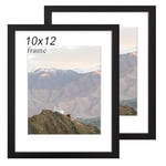 RUN HELIX 12x10 Picture Frame, Wooden 10x12 Photo Frame set 2, Black Picture Frames with 6.5x8.5 inch Mat for Wall Mount, Home & Room Decoration, Hallway Portrait Display (Black)