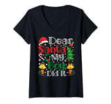 Womens Dear Santa My Boy Did It Funny Boy Outfit Christmas Pajamas V-Neck T-Shirt