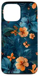 Coque pour iPhone 13 Pro Max Motif floral abstrait bleu avec abeilles tropicales vintage