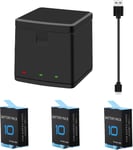 Pack de 3 Piles de Remplacement Hero 9/10 et Chargeur de boîte de Stockage USB à 3 canaux avec 3 Piles au Rechargeables Batterie pour Gopro Hero 9/10 (avec câble de Type C)