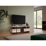Vente-unique Meuble TV avec 5 tiroirs et 1 étagère en bois d'acacia et métal - Naturel clair et Noir - JALEBA
