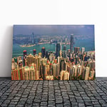 Big Box Art Canvas Print Wall Art Hong Kong City Skyline China (2) | Mounted and Stretched Box Frame Picture | Home Decor for Kitchen, Living Room, Bedroom, Hallway, Multi-Colour, 24x16 Inch