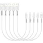 Câble Micro Usb Court 0.3m, Lot De 5 Sync Et Charge 30cm Chargeur Rapide Android Câble Compatible Avec Samsung Galaxy S7 S6 S5, Ps4, Motorola, Sony, Nokia (Blanc)