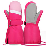 Hyeek Gants Enfant Hiver, Gants Ski Fille et Garçon avec ficelle pour 2-7 Ans - imperméable Chaud Gants Neige Gants Mitaines Enfant Moufles de Ski pour Snowboard,Velo (Rose, L(5-6 ans))