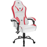 HLONONE Chaise Gaming Ergonomique, Fauteuil Gamer Professionnel, Gaming Chair avec Appui-tête et Support Lombaire, Blanc et Rouge