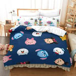 NICHIYOBI Disney Tsum Tsum Duvet Cover Bedding Set - Duvet Cover and Pillowcase, Microfibre, 3D Digital Print, Three-Piece Bed Linen (4, Single 135 x 200 cm)