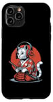 Coque pour iPhone 11 Pro Japon Kawaii Cat Samurai Casque Casque Manette de Jeu Vidéo