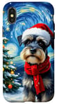 Coque pour iPhone X/XS Miniature Schnauzer Starry Night Christmas Van Gogh Dog