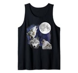 3 Wolf Howling At The Moon Wolves Howling Moon Wildlife Tank Top