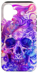 Coque pour iPhone 16 Aquarelle violette ethnique horreur bleu feu flamme crâne