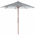 Beliani - Parasol de Jardin ou de Terrasse à Rayures Noires et Blanches avec Pied en Bois, Diamètre 260 cm Toile Anti uv et Ouverture Facile avec