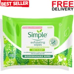 Simple Kind to Skin Exfoliating Hypoallergenic Biodegradable Facial Wipes for 20