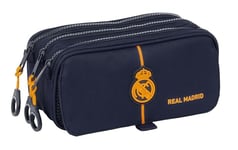 Real Madrid 2e équipe 24/25 Trousse triple grande trousse pour enfant, idéale pour les enfants d'âge scolaire, confortable et polyvalente, qualité et résistance, 21,5 x 8 x 10 cm, couleur bleu marine,