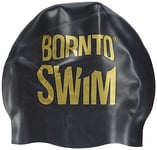 Bore NTO Swim Bonnet de Natation en Silicone pour Enfants, Homme, Femme Adolescents et Adultes Bonnet de Bain avec Motifs de Requin M Schwarz/Golden