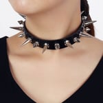 Long Spike Choker Punk konstläderkrage Goth Style halsband Svart