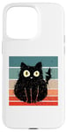 Coque pour iPhone 15 Pro Max Chat noir pelucheux électrocuté, animal surpris, animal de