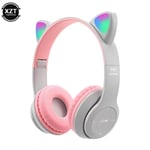 grey Oreille de chat Bluetooth sans fil P47 avec micro, écouteurs stéréo, casques de basse, écouteurs PC, casque de téléphone Gamer, sauna, pour fille, enfants ""Nipseyteko