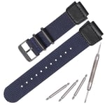 Nylon watch strap Compatible with Casio AE1200WH AE-1000 SGW-300H SGW-400 AQ-S810W 18mm Men's Replacement Leather Watch band stainless steel ring (Blue Buckle)