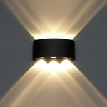 6W Aluminium LED Inomhus Vägglampa, Modern Vägglampa Upp Ned Spot Light för Vardagsrum Sovrum Hall Trapphus (Varm Vit) - Svart