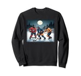 Werewolves Playing Hockey Under a Full Moon on Halloween Sweatshirt