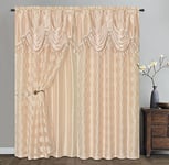 GOHD Circle Cycle. Clipped Voile. Voile Jacquard Window Curtain Drape with Attached Fancy Valance and Taffeta Backing. 2pcs Set. Each pc 54 inch Wide x 84 inch Drop + 18 inch Valance. (Coffee)