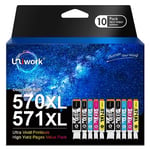 Uniwork Compatible Ink Cartridge Replacement for Canon PGI-570XL CLI-571XL Compatible with PIXMA TS5050 TS5051 TS5055 MG5750 MG5751 MG5753 TS6050 TS6051 MG6850 (PGBK Black Cyan Magenta Yellow,10-Pack)