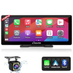 Carpuride W103 Pro with Rear Camera Wireless Bluetooth Transmission for Carplay & Android Auto Portable Car Stereo, 10.3 inch 1080P Touch Screen, Mirror Link/GPS/Siri/FM, Dashboard Mount