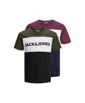 Jack & Jones Mens Logo Short Sleeve T-Shirt Multipack in Port/Olive, 2-Pack - Multicolour Cotton - Size Small