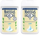 Le Petit Marseillais - Crème de Douche Extra Douce Lait (flacon de 250 ml) – Gel douche avec 92% d'ingrédients d'origine naturelle – pH neutre pour la peau et sans colorant (Lot de 2)