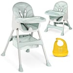 Ricko Kids Chaise haute pour bébé, avec plateau pour manger, chaise haute pliable, chaise haute pour bébé dès la naissance, facile à nettoyer, 83 x 60 x 110 cm, vert