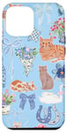 iPhone 12 Pro Max Blue Coquette Floral Ribbon Bow & Cute Kitten Cat Lover Case