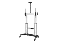 Startech.Com Mobile Tv Stand, Heavy Duty Tv Cart For 60-100" Display (100Kg/220Lb), Height Adjustable Rolling Flat Screen Floor Standing On Wheels, Universal Television Mount W/Shelves - W/ 2 Equipment Shelves - Vogn - For Flatpanel - Aluminium, Stå