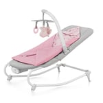 Kinderkraft FELIO2 Transat Bébé evolutif, Balancelle dès la naissance, avec Gigoteuse, Moustiquaire, Arche avec 3 jouets, Extrêmement légère et pliable, Contrôler les vibrations, 8 mélodies, Rose