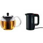 Bodum 1807-16 Assam Théière à Piston Filtre inox Finition Inox Brillant 0,5 L + Bouilloire électrique noire 0,5 L