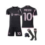 (Svart, 26(10-11 år) Inter Miami Kid Messi #10 Fotbollströja Strip Fotbollströja T-shirt+Shorts+Strumpor+Pad Black 26(10-11 Years)