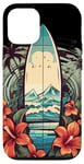 Coque pour iPhone 12/12 Pro Planche de surf vintage motif hibiscus plage palmiers