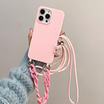 Rokmym Coque pour iPhone 12 Pro avec Cordon Collier pour Étui Colliers de cellulaire Corde Coque avec Bracelet Lanyard Antichoc en Souple Silicone TPU Bumper Coque pour iPhone 12 Pro, Couleur Rose