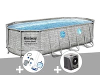 Kit piscine tubulaire ovale Bestway Power Steel SwimVista avec hublots 5,49 x 2,74 x 1,22 m + Kit d'entretien Deluxe + Pompe à chaleur