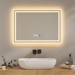 EMKE Miroir Salle de Bain avec Éclairage 70x50 cm, Miroir LED avec Capteur de Mouvement, Anti-buée, 3 Couleurs de Lumière Dimmables, Arrêt Automatique Après 1 Heure, IP44,Miroir Salle de Bain