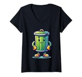 Womens Garbage Trash Can Cartoon Character Design V-Neck T-Shirt