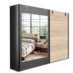 Armoire coulissante vernon style industriel porte pin vieilli porte graphite miroir