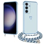 E-Lush Coque pour Samsung Galaxy S23 FE 5G/ 4G avec Cordon, Coque pour Samsung S23 FE Silicone avec Motif Coeur d'amour Mignon Étui Housse Antichoc avec Collier Réglable Lanyard Case, Bleu